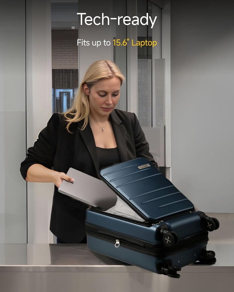 LUGGEX Kemény PC Kézipoggyász Laptoprekesszel 55cm Kék Bővíthető