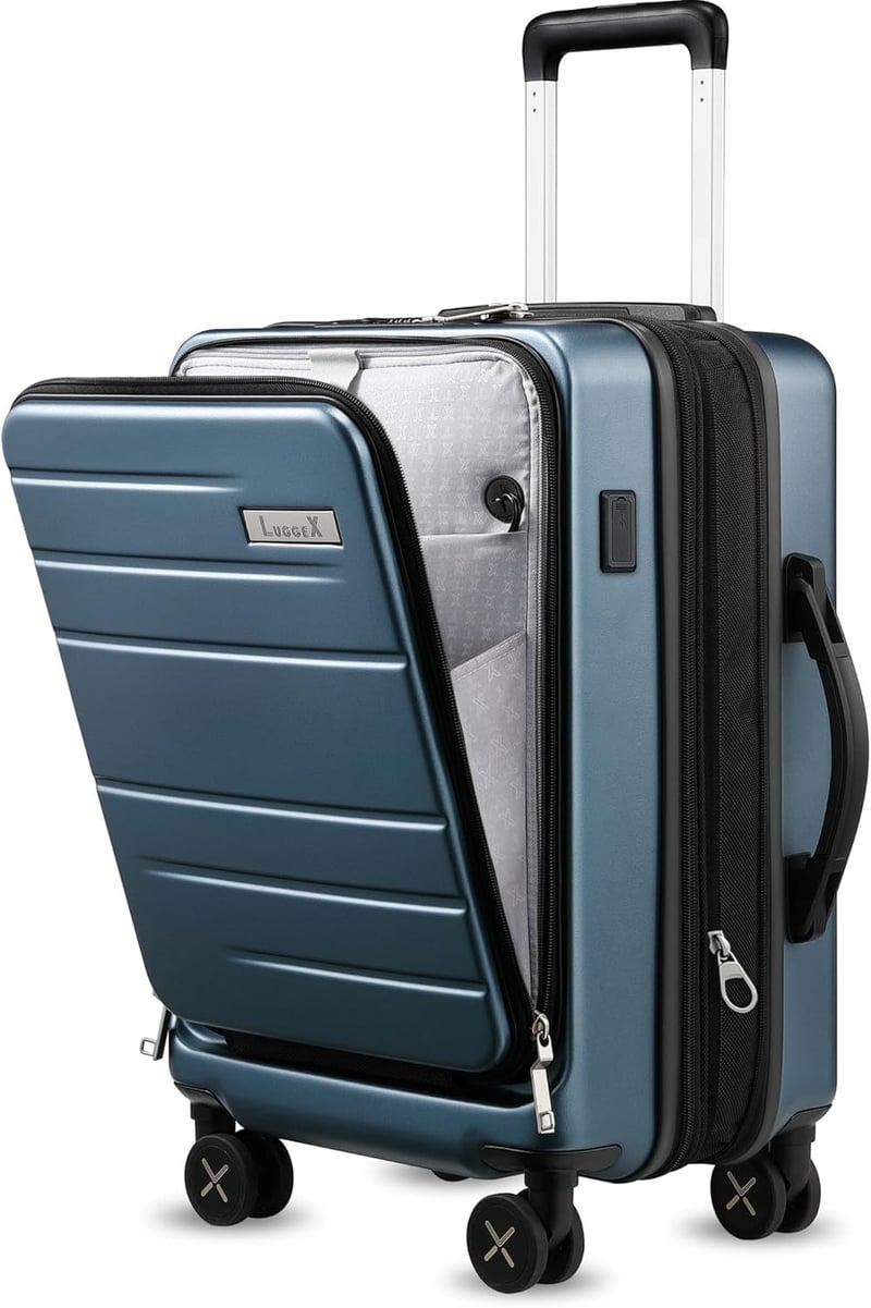LUGGEX Kemény PC Kézipoggyász Laptoprekesszel 55cm Kék Bővíthető