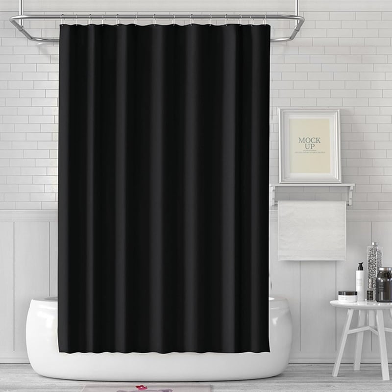 LUKDUNG 180x180 cm fürdőszobai zuhanyfüggöny, vízálló PEVA, 12 gyűrűvel, fekete