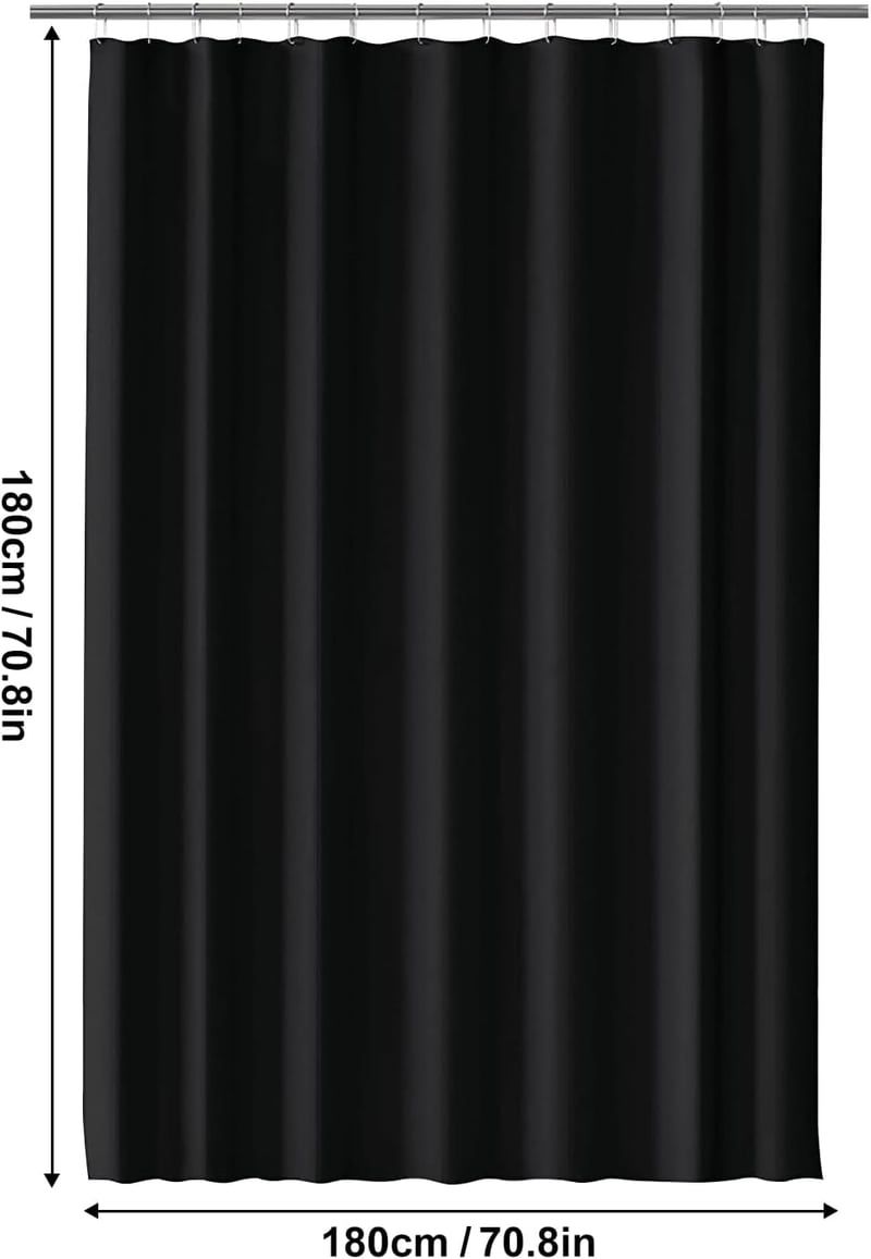 LUKDUNG 180x180 cm fürdőszobai zuhanyfüggöny, vízálló PEVA, 12 gyűrűvel, fekete