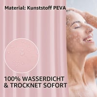 Perdea de duș LUKDUNG 180x180 cm din material PEVA, rezistentă la mucegai, impermeabilă, lavabilă, pentru cadă, cu 12 inele incluse, roz 3