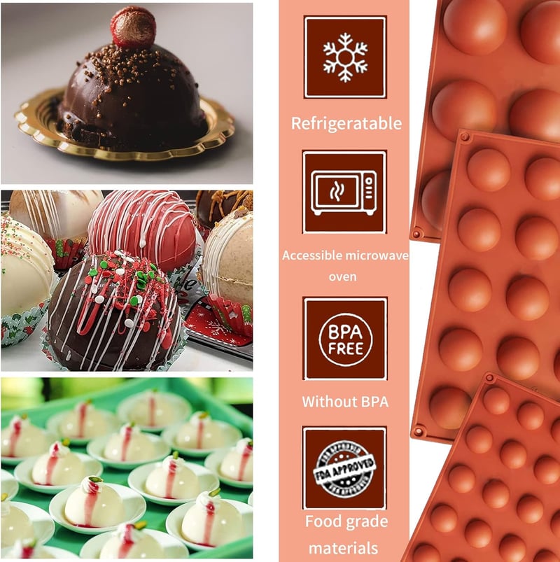 LUKIUP 3 darabos gömb szilikon forma készlet, 15 lyukas csokoládé és mousse forma