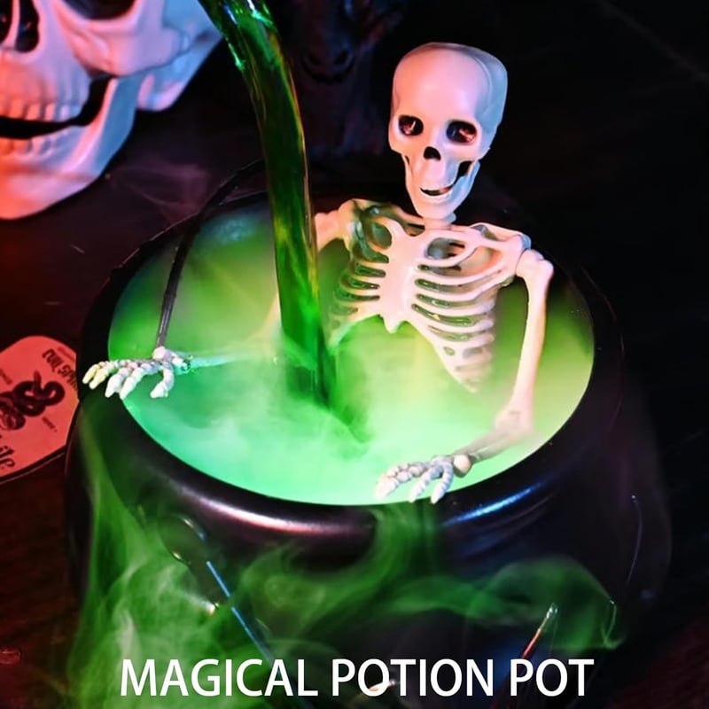 LUKIUP Halloween Boszorkány Üst Ködgéppel, Koponya Dekorációval, Kültéri Kerti Dekoráció