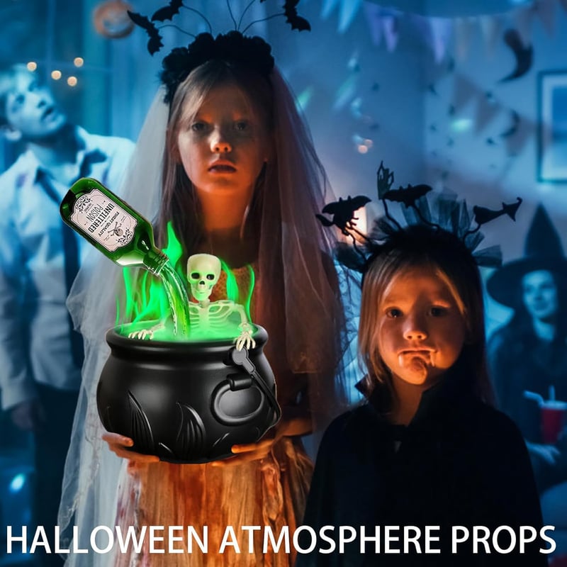 LUKIUP Halloween Boszorkány Üst Ködgéppel, Koponya Dekorációval, Kültéri Kerti Dekoráció