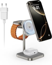 LULULOOK Qi2 MagSafe 3in1 töltőállomás iPhone Apple Watch AirPods 15W gyorstöltés - titanium 1