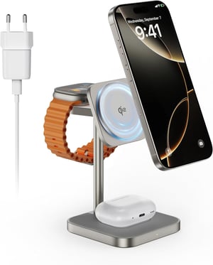 LULULOOK Qi2 MagSafe 3-u-1 stanica za punjenje za iPhone / Apple Watch / AirPods, 15W - titanijum
