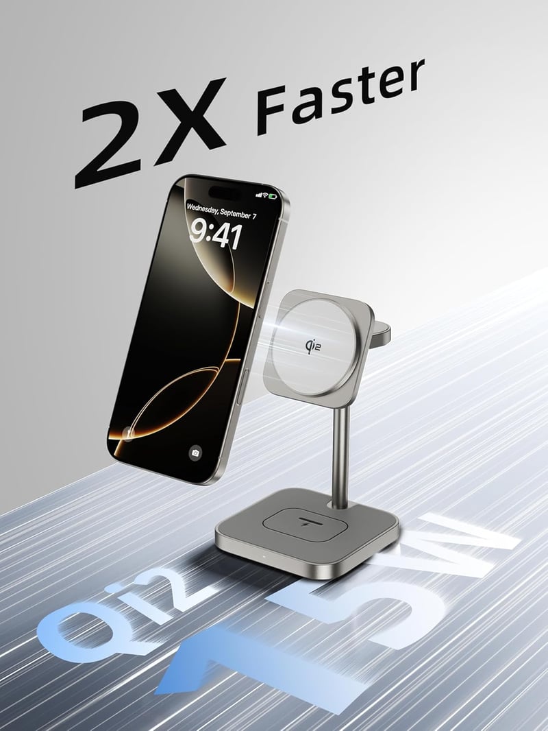 LULULOOK Qi2 MagSafe 3in1 töltőállomás iPhone Apple Watch AirPods 15W gyorstöltés - titanium