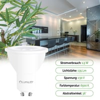 Bec LED Lumiled GU10 1,5W 135lm Alb Rece 6500K Echivalent 15W Reflector Spot Unghi 36° Nereglabil 10 buc Lampă Economică pentru Living Bucătărie Hol Birou 4