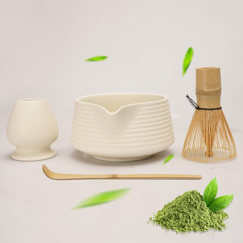 LUMIN TUTU Matcha szertartás készlet fehér - kefe, kanál, tál és tartó