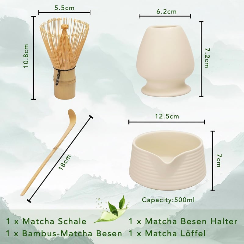 LUMIN TUTU Matcha szertartás készlet fehér - kefe, kanál, tál és tartó