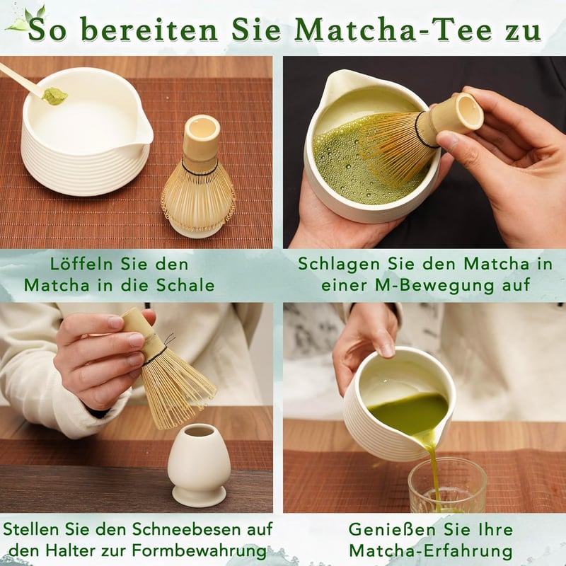 LUMIN TUTU Matcha szertartás készlet fehér - kefe, kanál, tál és tartó