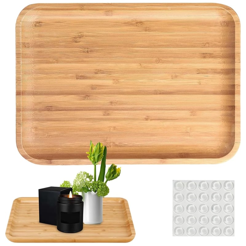 Servírovacia tácka z dreva LuminaryLair 30x20x2 cm, s protišmykovými silikónovými podložkami, obdĺžniková drevená tácka na dezerty, rastliny, do kúpeľne