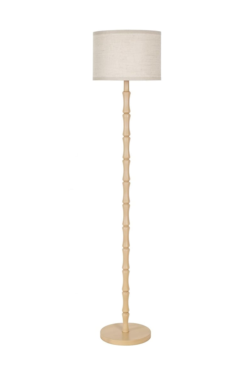 LuminexDesigns Boho podna lampa od hrastovine s bež tekstilnim sjenilom – dnevna lampa u skandinavskom stilu