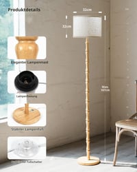LuminexDesigns Boho podna lampa od hrastovine s bež tekstilnim sjenilom – dnevna lampa u skandinavskom stilu 2