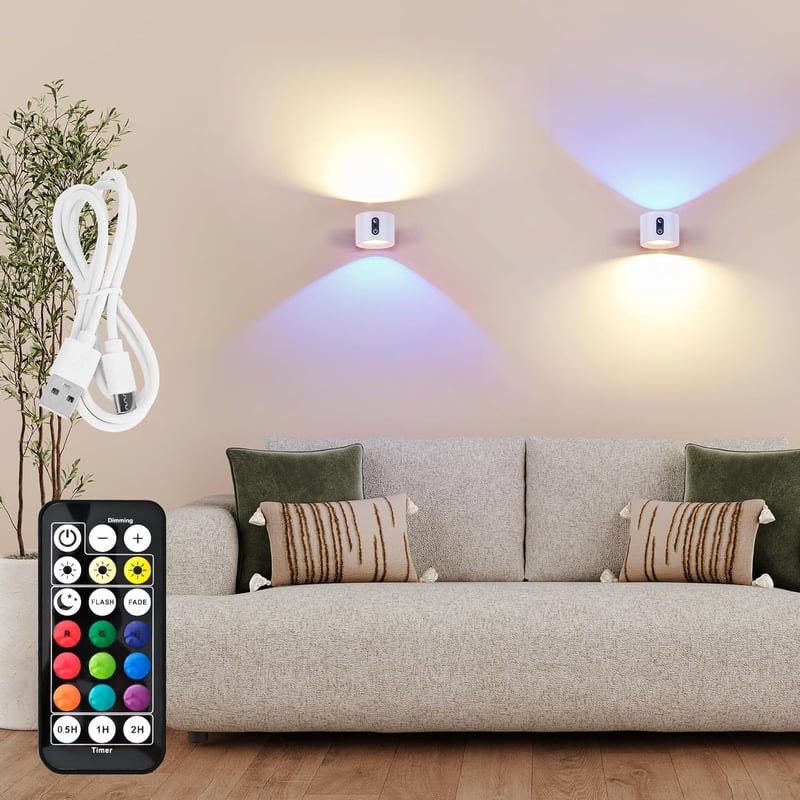 LuminexDesigns LED fali lámpa 2db RGB távirányítós dimmer akkumulátoros - 2er, White