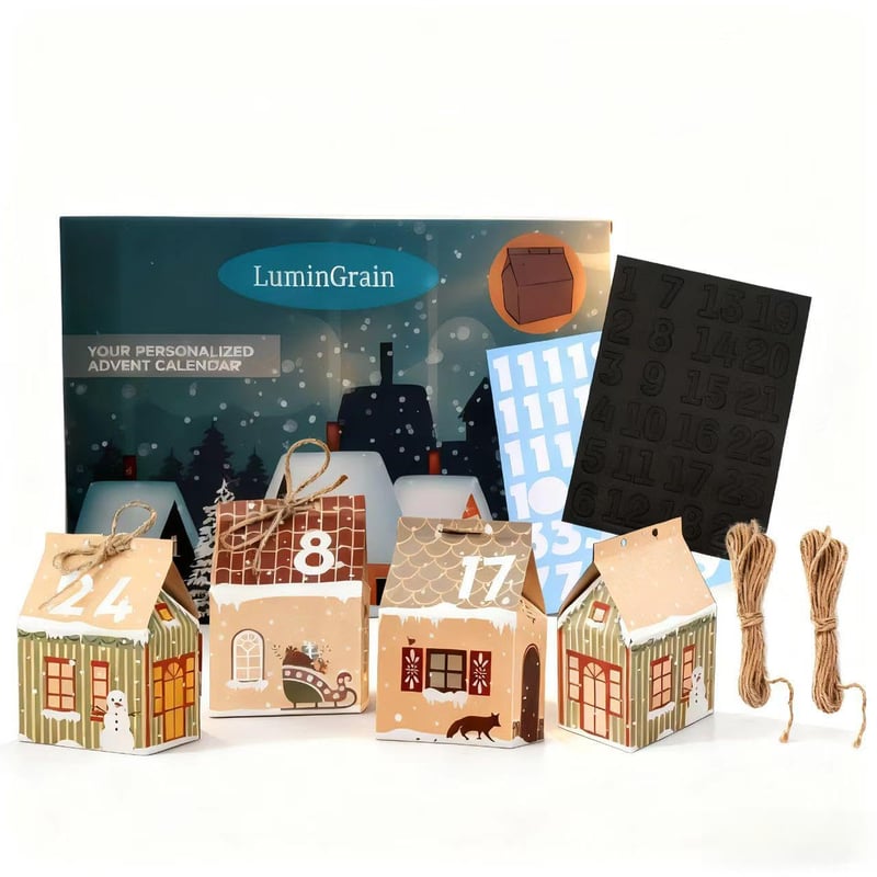 Calendar de Advent LuminGrain Reumplibil 2026 – 24 de Săculețe în Formă de Căsuță pentru Copii și Adulți