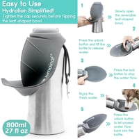 LumoLeaf 800ml Kutyaivó Palack Utazáshoz, Rozsdamentes Acél Vízpalack Szürke - gray 5