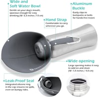 LumoLeaf 800ml Kutyaivó Palack Utazáshoz, Rozsdamentes Acél Vízpalack Szürke - gray 4