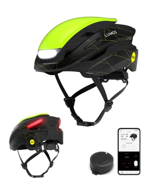 Cască de ciclism Lumos Ultra MIPS cu lumină LED față-spate, semnalizator, stop pe frână, Bluetooth, unisex, Limeflux, mărimea XL