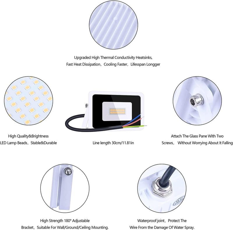 Lumtang LED Reflektor 10W 1000lm IP66 Vízálló Kültéri Lámpa - Hideg Fehér Fényű Fényvető Kerthez, Udvarhoz, Garázshoz, 120° Szögű Világítás