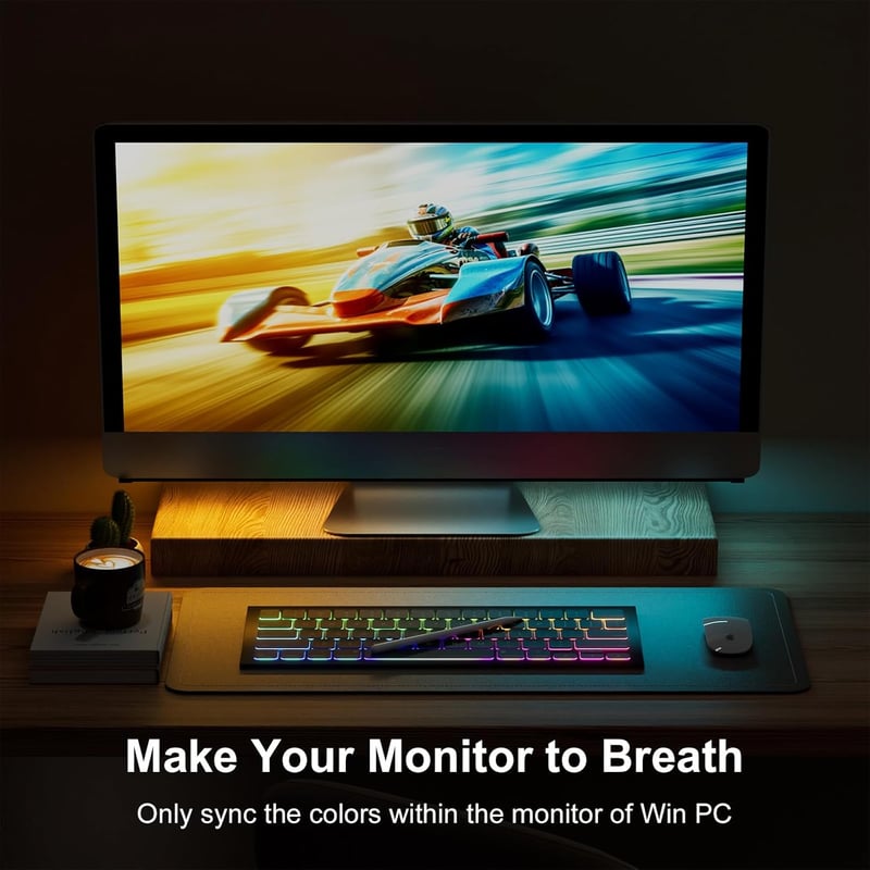 Lumtang RGBIC Monitor Alatti Fénysáv - 60 cm USB LED Világítás Játékhoz, Zenei Szinkronizálással, Színolvasó Funkcióval, PC/Monitor Kiegészí