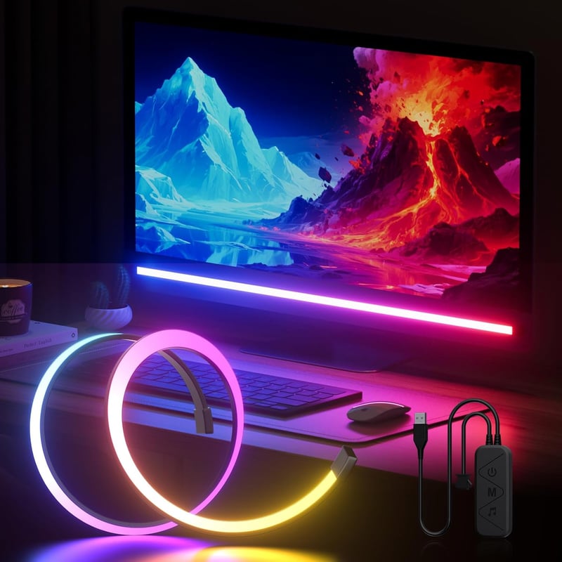 Lumtang RGBIC Monitor Alatti Fénysáv - 60 cm USB LED Világítás Játékhoz, Zenei Szinkronizálással, Színolvasó Funkcióval, PC/Monitor Kiegészí