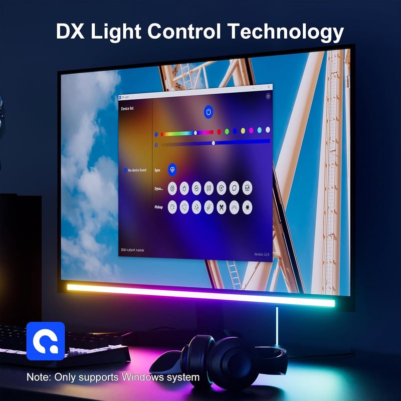 Lumtang RGBIC Monitor Alatti Fénysáv - 60 cm USB LED Világítás Játékhoz, Zenei Szinkronizálással, Színolvasó Funkcióval, PC/Monitor Kiegészí