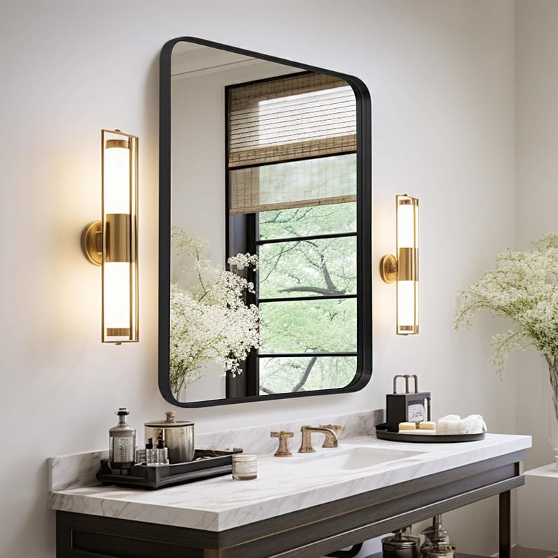 LunaMirror Fekete Fürdőszobai Tükör 50x75 cm - Modern Alumínium Kerettel, Fali Tükör Hálószobába, Nappaliba, Előszobába