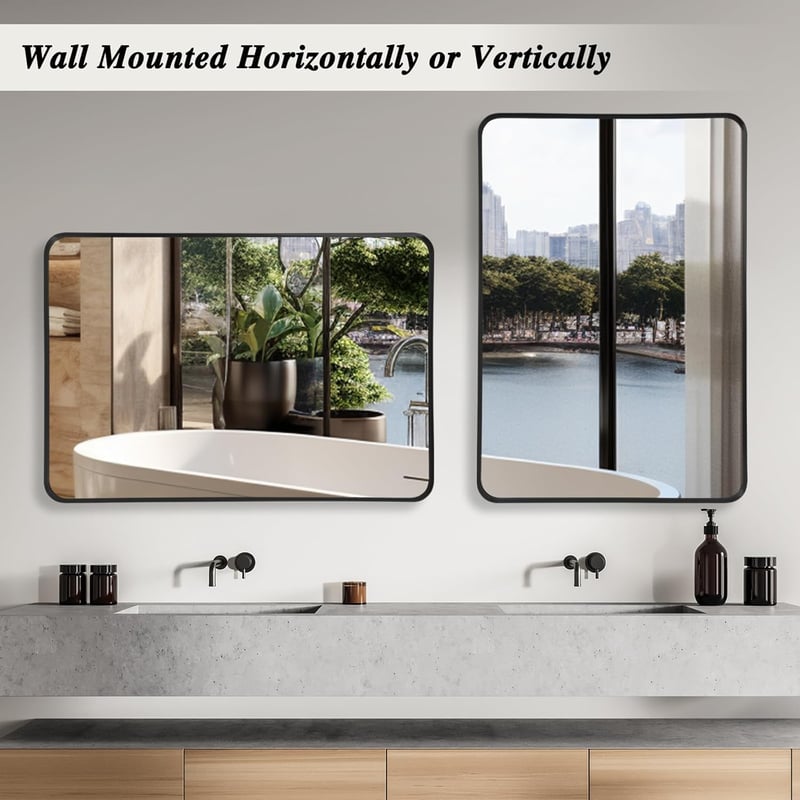 LunaMirror Fekete Fürdőszobai Tükör 50x75 cm - Modern Alumínium Kerettel, Fali Tükör Hálószobába, Nappaliba, Előszobába