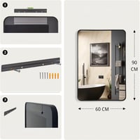 LunaMirror Fekete Fali Tükör 60x90 cm - Modern Alumínium Kerettel Fürdőszobába, Hálóba, Nappaliba - Függőlegesen és Vízszintesen Akasztható 3