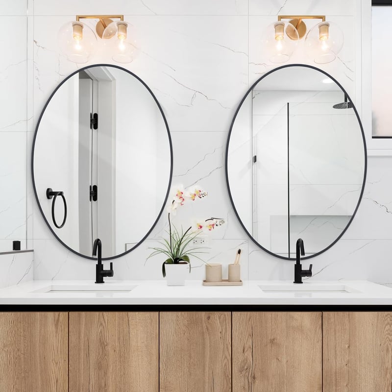 LunaMirror Ovális Fali Tükör 51x71 cm - Fekete Alumínium Kerettel, Fürdőszobába, Nappaliba, Előszobába - Modern Dekoratív Dizájn