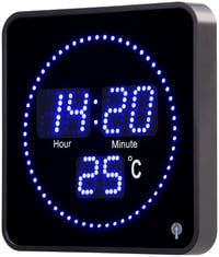 Ceas de masă și de perete radiocontrolat Lunartec cu LED-uri albastre și afișaj al temperaturii, ceas digital radio-comandat 7