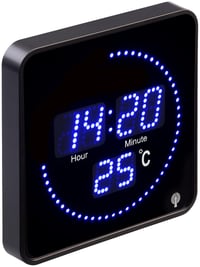 Ceas de masă și de perete radiocontrolat Lunartec cu LED-uri albastre și afișaj al temperaturii, ceas digital radio-comandat 9