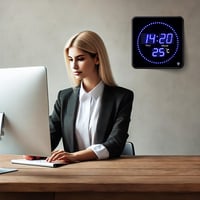 Ceas de masă și de perete radiocontrolat Lunartec cu LED-uri albastre și afișaj al temperaturii, ceas digital radio-comandat 5
