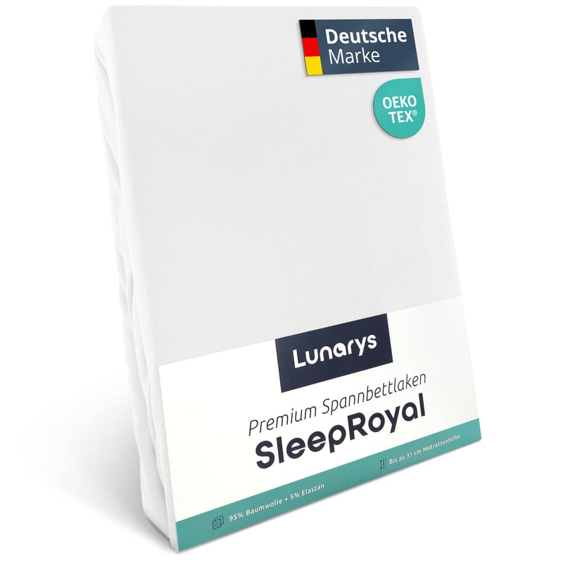 Lunarys SleepRoyal Luksuzna Rastezljiva Plahta 270x200 cm Bijela - 250 g/m² Premium Posteljina s Rubom od 40 cm - Za visoke madrace, Boxspring krevete i vodene krevete - Stretch Jersey