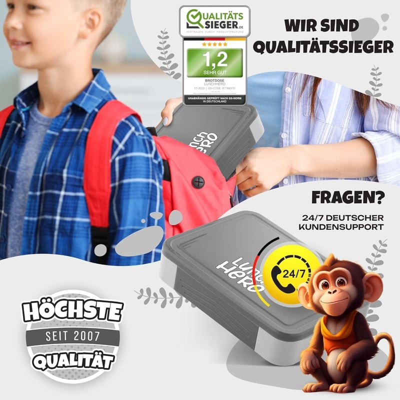 LUNCH HERO Uzsonnás Doboz Rekeszekkel - Szivárgásmentes Gyerek Ételhordó BPA Mentes - Bento Box Iskolába Óvodába Evőeszközzel