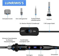 Lunriwis 80W LCD Forrasztópáka Készlet, 180-500°C Hőmérséklet Szabályozással, 5 Cserélhető Heggyel, Forrasztóónnal és Kiforrasztó Pumpával,  4