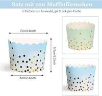 Lunyloer 100 bucăți forme de hârtie pentru brioșe, albastru și verde, 7 x 6 x 5,5 cm, capsule pentru brioșe și deserturi 3