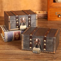 Cufăr de comori vintage din lemn Lunyloer cu încuietoare, cadou de zi de naștere pentru copii, mini cutie de depozitare și decor, 15 x 12 x 7,5 cm 6