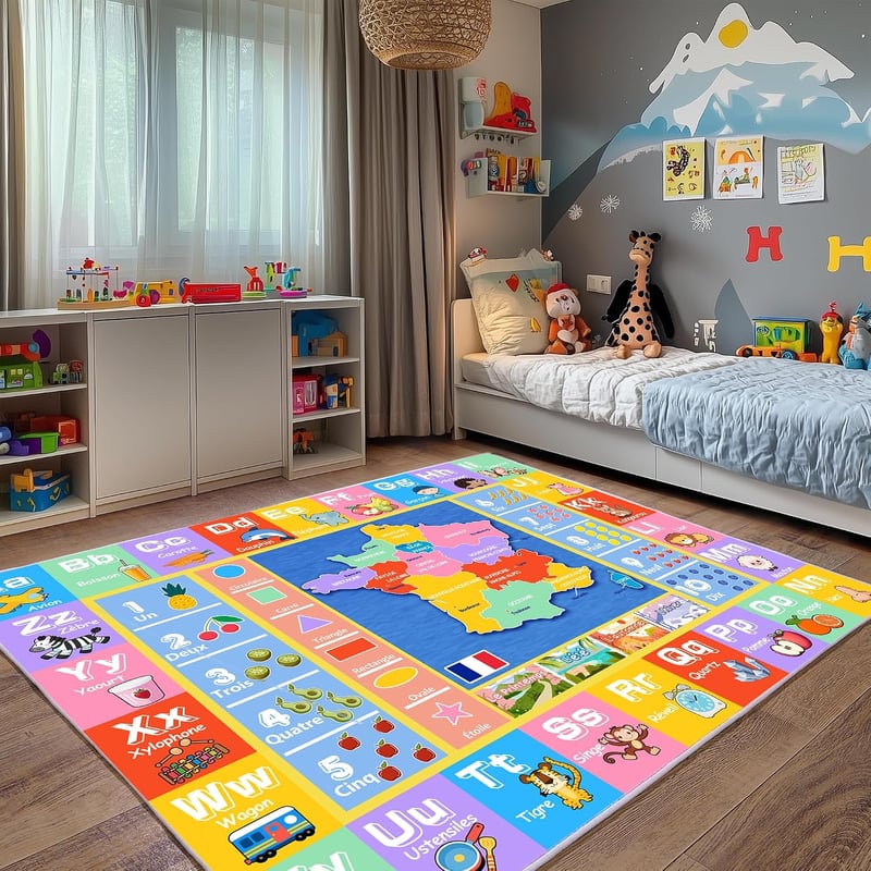 Covor pentru camera copiilor Luogort, dreptunghiular, antiderapant, cu model alfabet, 160x230 cm, pentru camera de joacă și dormitor