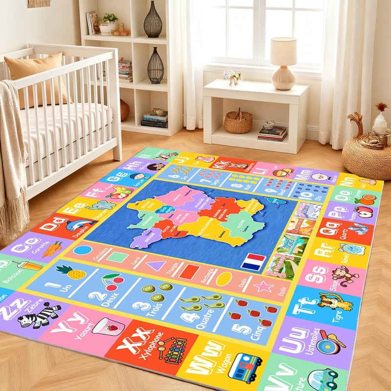 Covor pentru camera copiilor Luogort, dreptunghiular, antiderapant, cu model alfabet, 160x230 cm, pentru camera de joacă și dormitor