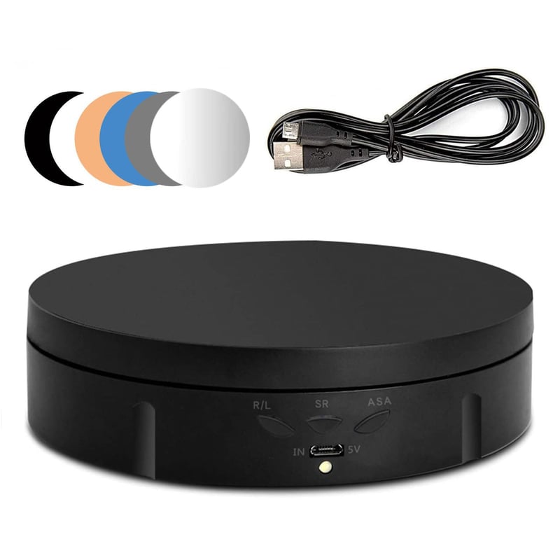 Platan Rotativ Electric luolety pentru Fotografie, Suport Rotativ 360 de Grade, Capacitate de Încărcare 10 kg, cu 5 Fundaluri, pentru Bijuterii și Videoclipuri Live