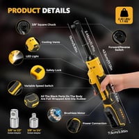 luolety DeWalt 18V/20V kefe nélküli akkumulátoros racsnis csavarkulcs 3/8" - 16 cm nyél, 80 Nm, LED (akku nélkül) 3