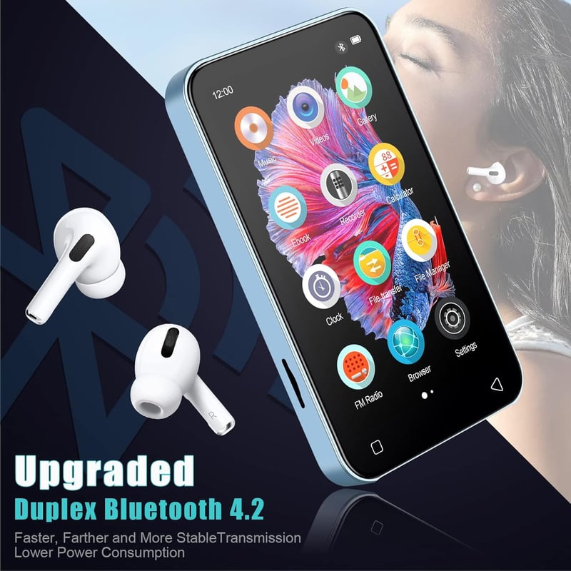 Luoran MP3 lejátszó Bluetooth WiFi 4" IPS kijelző HiFi hangszóró FM rádió