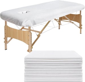 Cearșaf de masaj de unică folosință Luriseminger, din material nețesut (fleece) cauciucat, cu decupaj pentru față, 90 x 215 cm, husă igienică, 30 buc.