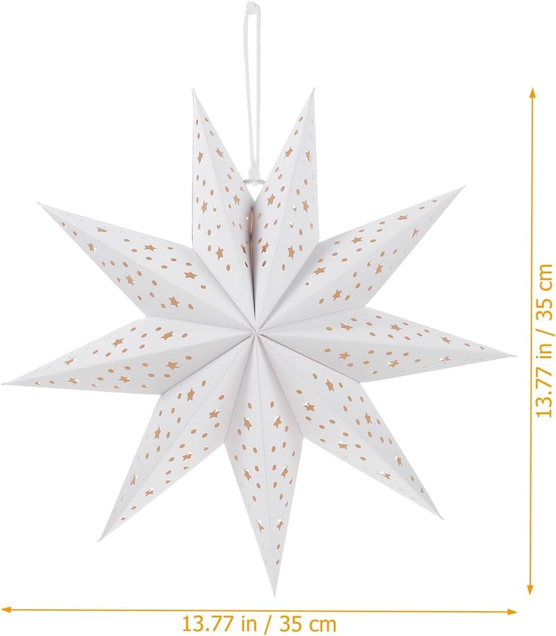 Lurrose Papír Csillag Lámpás 35cm - 3db Fehér Függeszthető Karácsonyi Dekoráció, 9 Ágú Összecsukható Lampion Esküvőre, Születésnapra