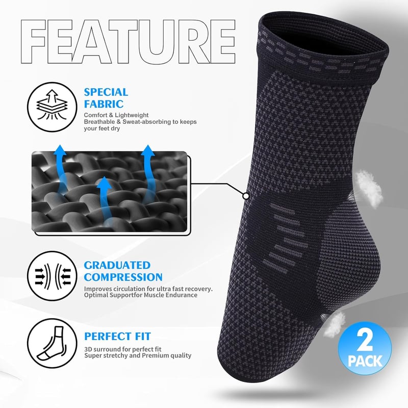 Lusenone 2 db Bokaszalag Kompressziós Bokaortézis Plantar Fasciitis Achilles Ín Fekete S