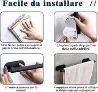 Lushlattice Fürdőszobai Törölközőtartó Fali 40cm Fekete Öntapadós Fúrás Nélkül 6