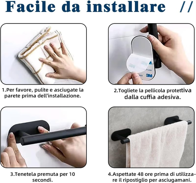 Lushlattice Fürdőszobai Törölközőtartó Fali 40cm Fekete Öntapadós Fúrás Nélkül