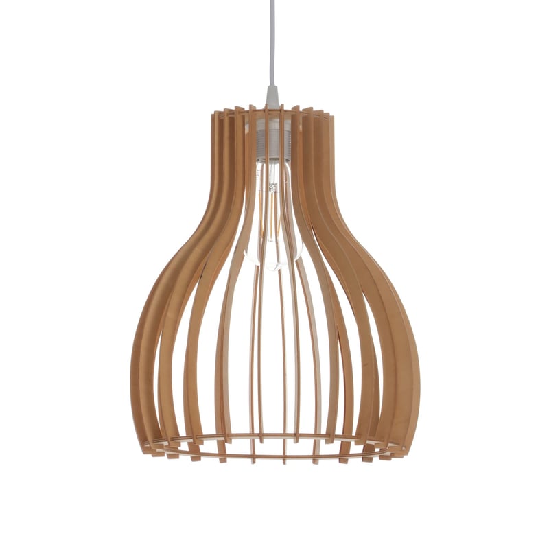 Závesné svietidlo LUSSIOL Helsinki S, drevo, prírodná farba, 60 W, priemer 28 x výška 34 cm